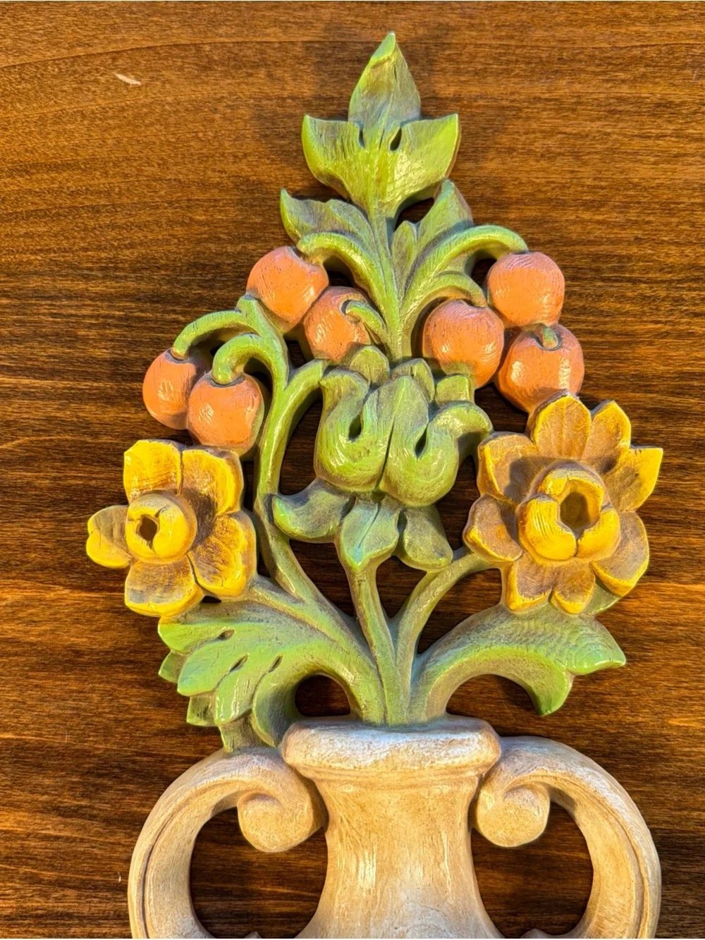 Homco Tan and Green Floral Wall Sconces Pair